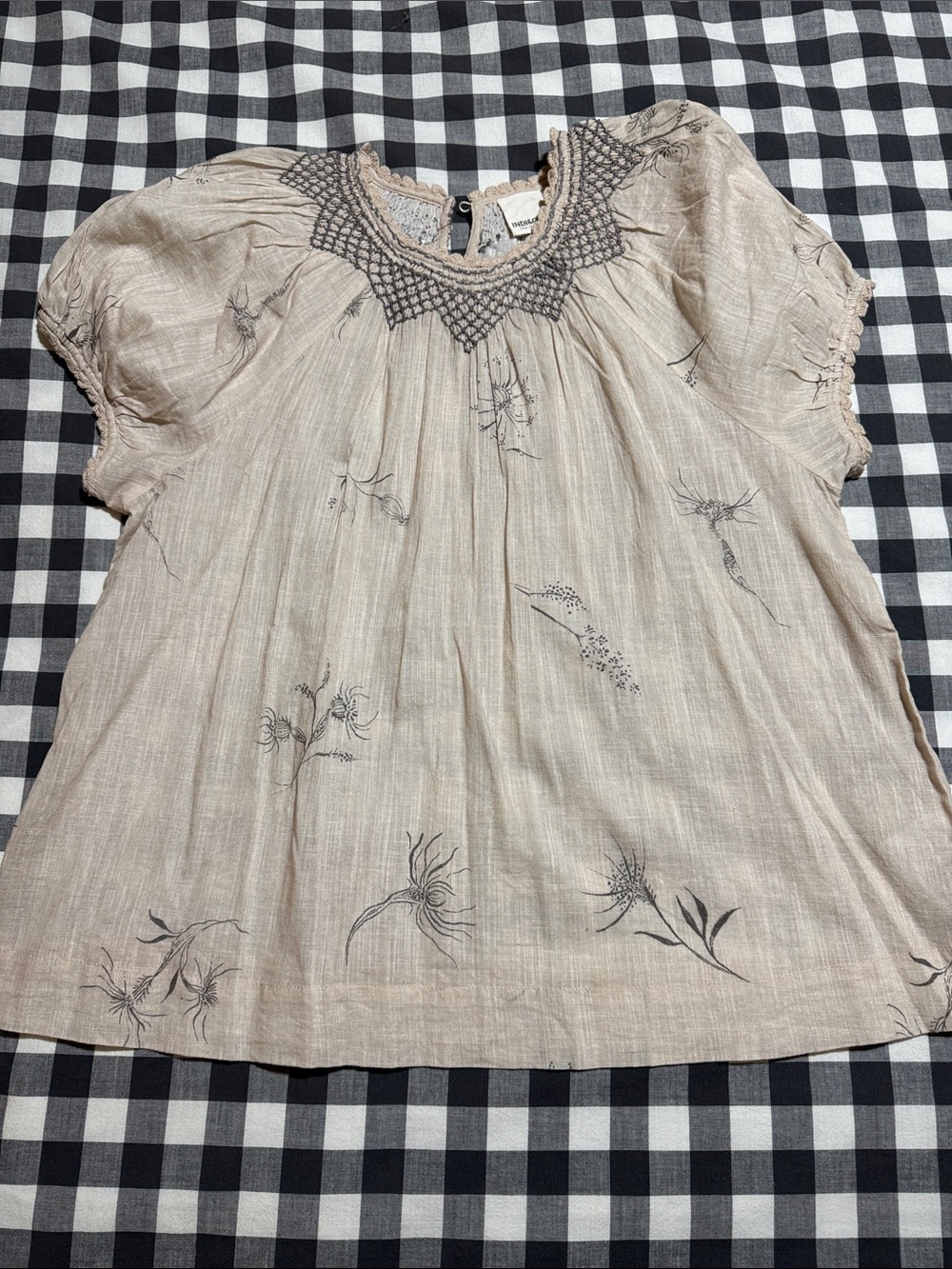 NWOT Women's Cream Floral Smocked Neck Blouse, Indi and Cold, XL